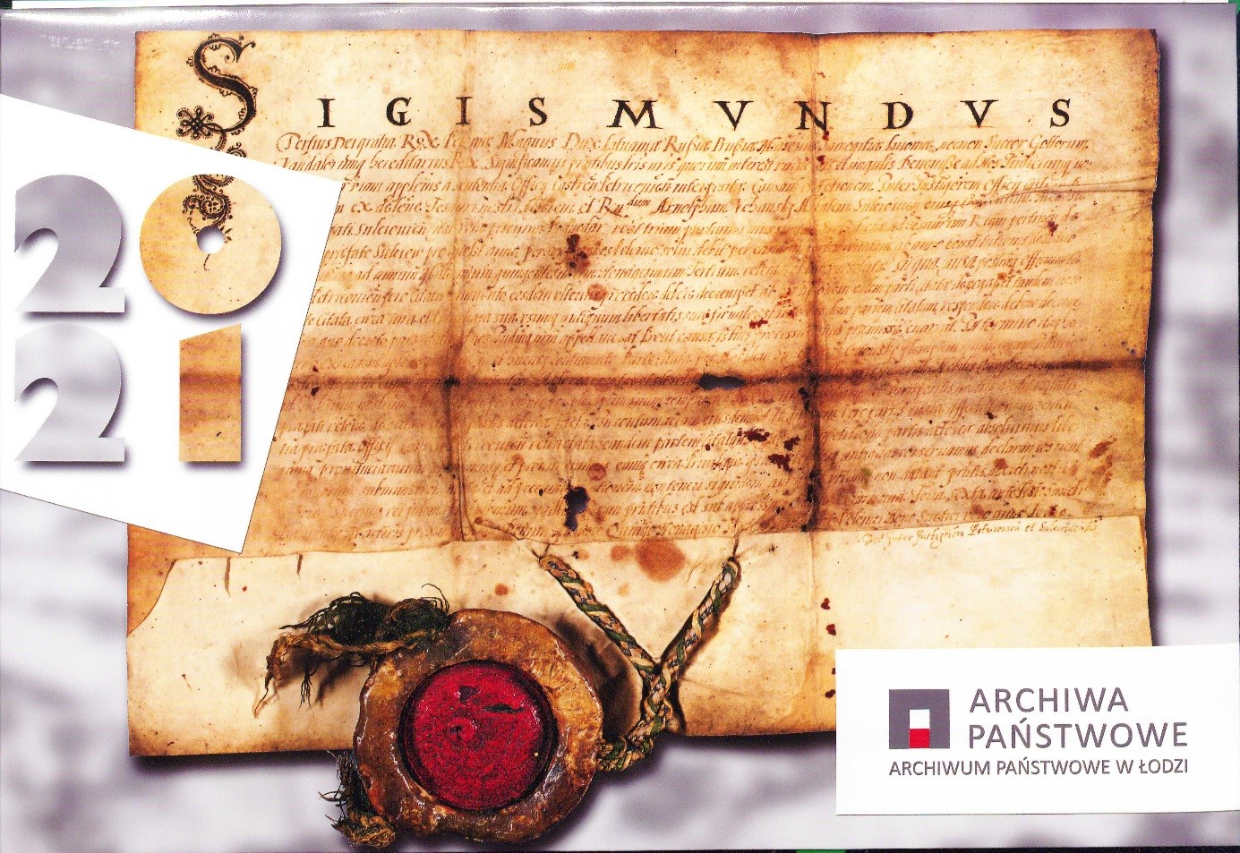 Grafika z pergaminam rokiem 2021 i logotypem AP w Łodzi