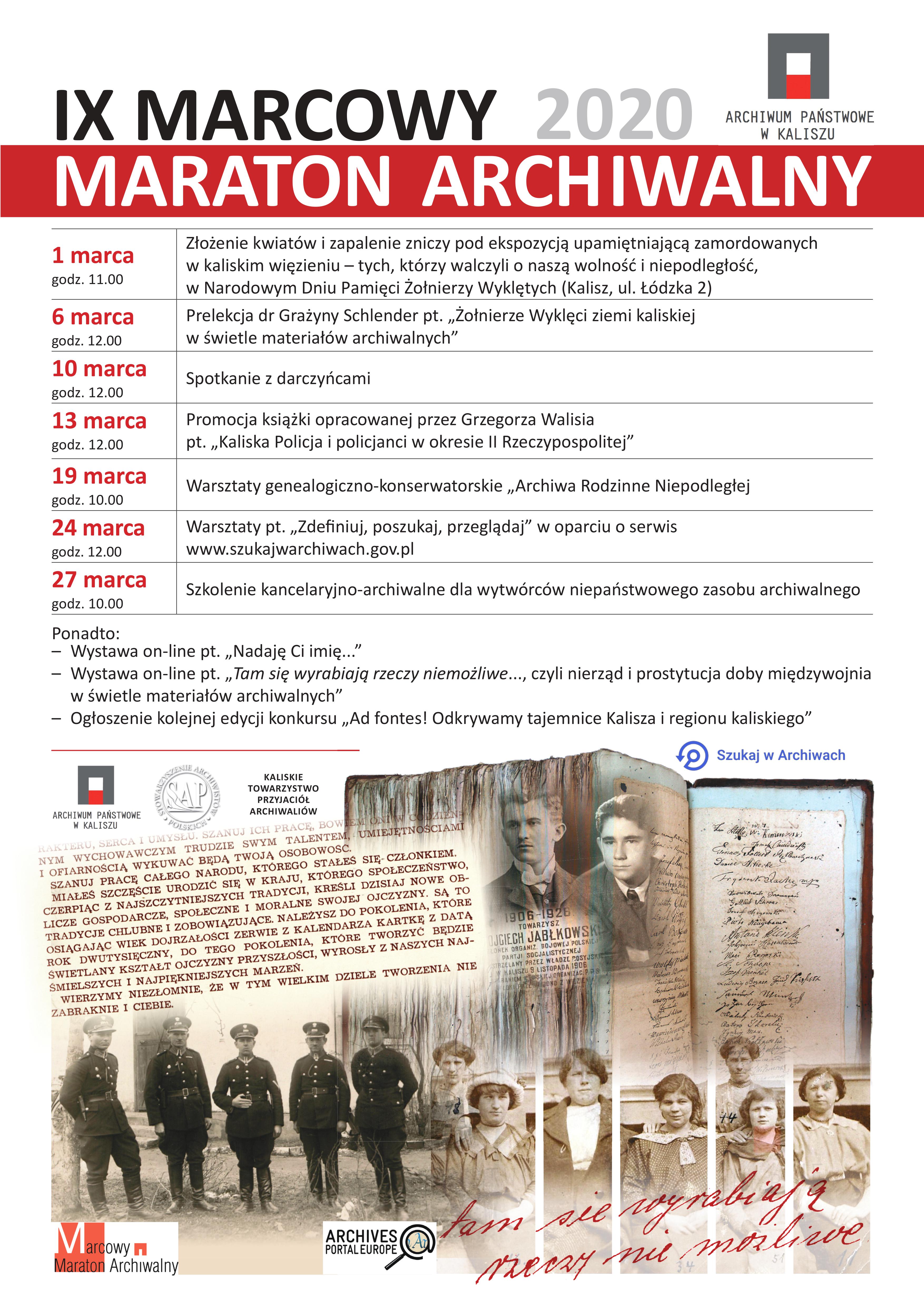 Plakat informujący kolejno o wydarzeniach Maratonu.