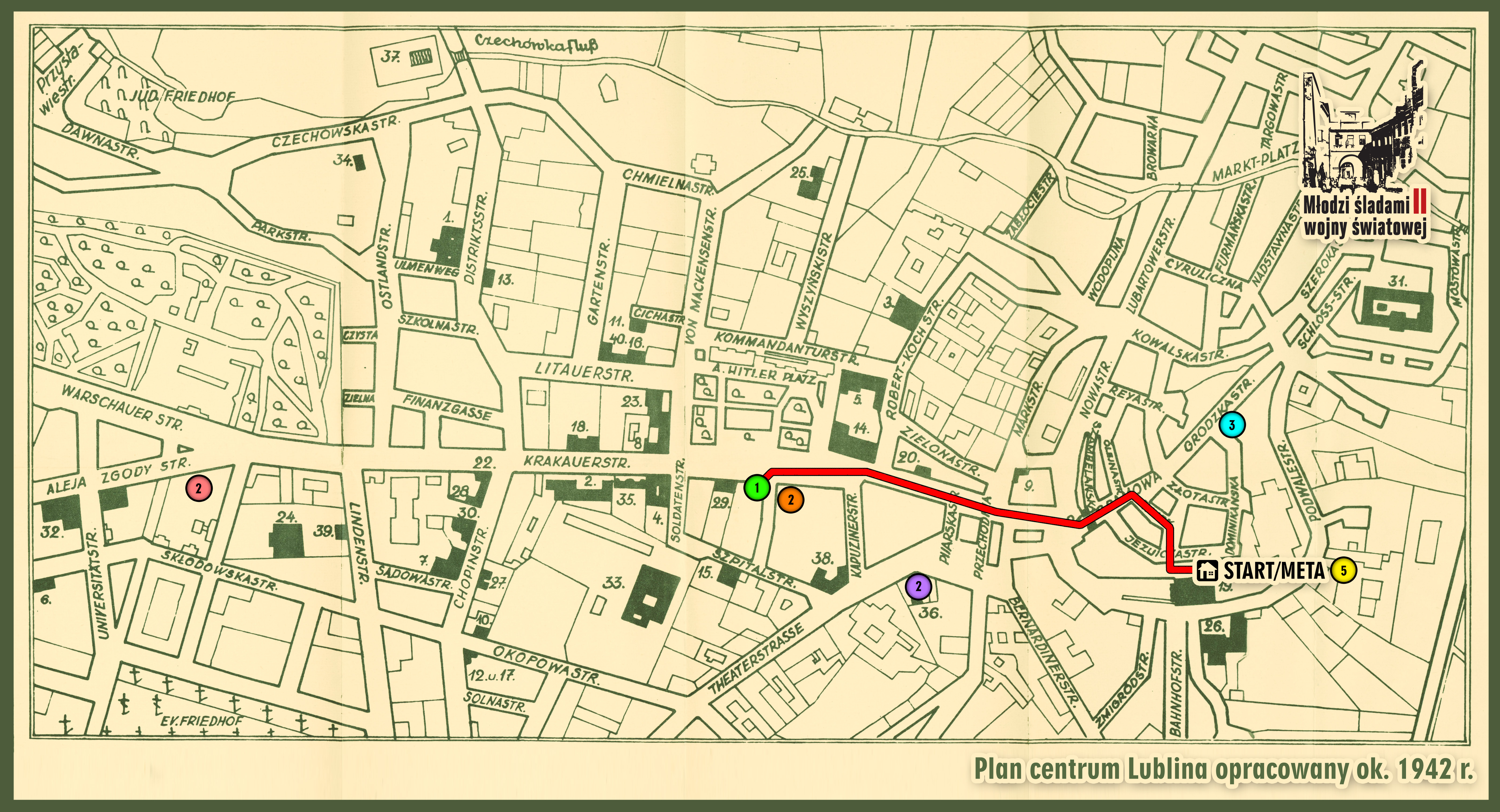 Mapa - plan gry przygotowany na bazie niemieckiego planu centrum okupowanego Lublina z ok. 1942 r. 