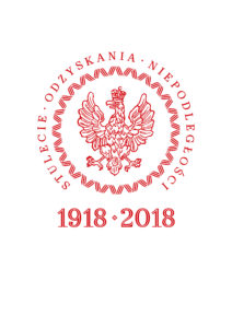 Logotyp stulecia odzyskania niepodległości w kolorze czerwonym z wizerunkiem orła i latami 1918=2018